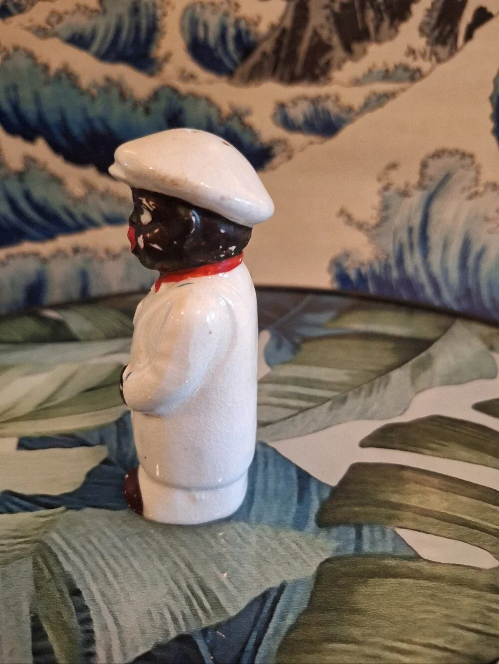 Vintage Single Shaker Ceramic Chef in White Coat with Red Accent
